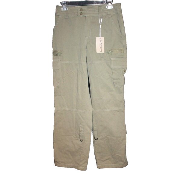 Utcoco Women's Size XS Khaki Cargo Pants Green  Zip Pockets 27 X 30 NEW - Picture 1 of 2